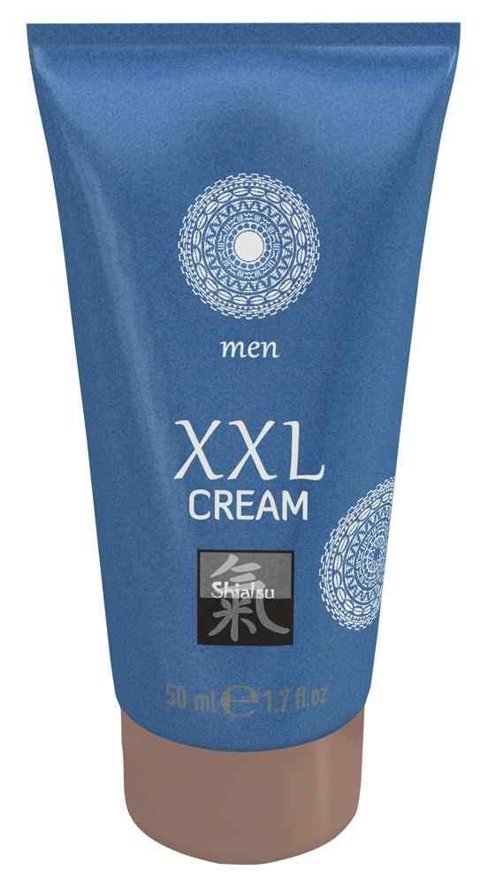 Tube bleue "XXL CREAM", logo "Shiatsu" et "men". Bouchon marron. 50 ml.
