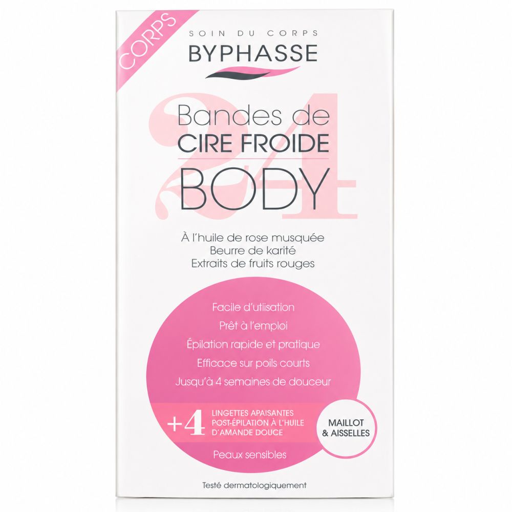 Byphasse Koudewaxstrips Body voor lichaam, oksels en bikinilijn. Bevat 4 verzorgende doekjes.