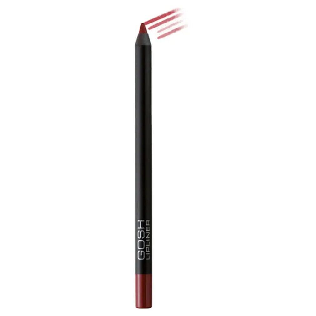 Gosh Lipliner Waterproof 003 Cardinal Red. Zwarte lipliner met rode punt. Kleurstreep zichtbaar.