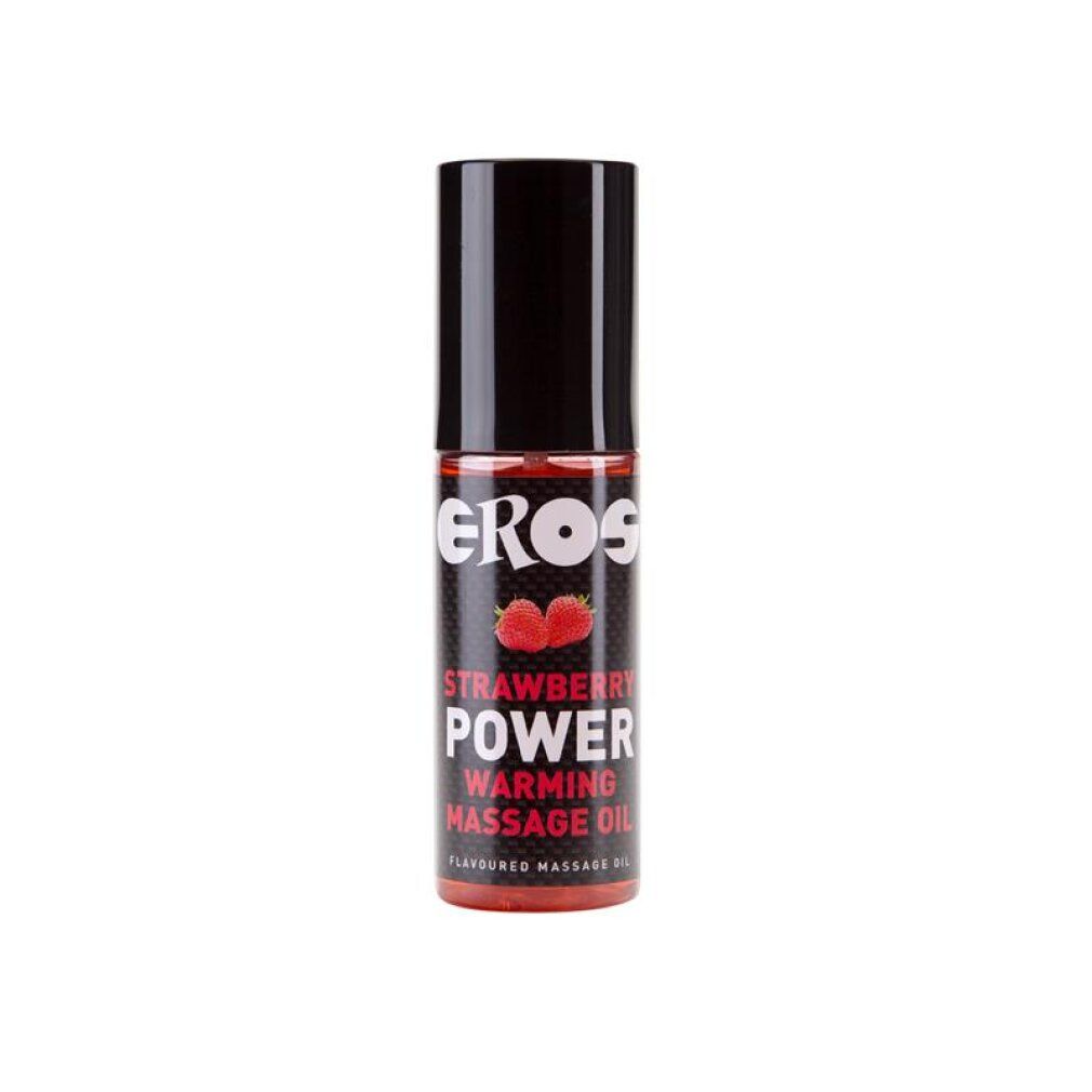 Eros Power Warming massageolie, aardbeiensmaak, 100ml fles.
