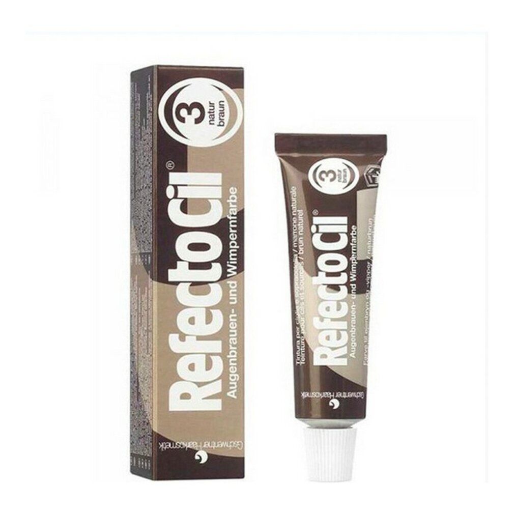 Emballage Refectocil 3, brun naturel. Tube et boîte avec informations sur le produit.