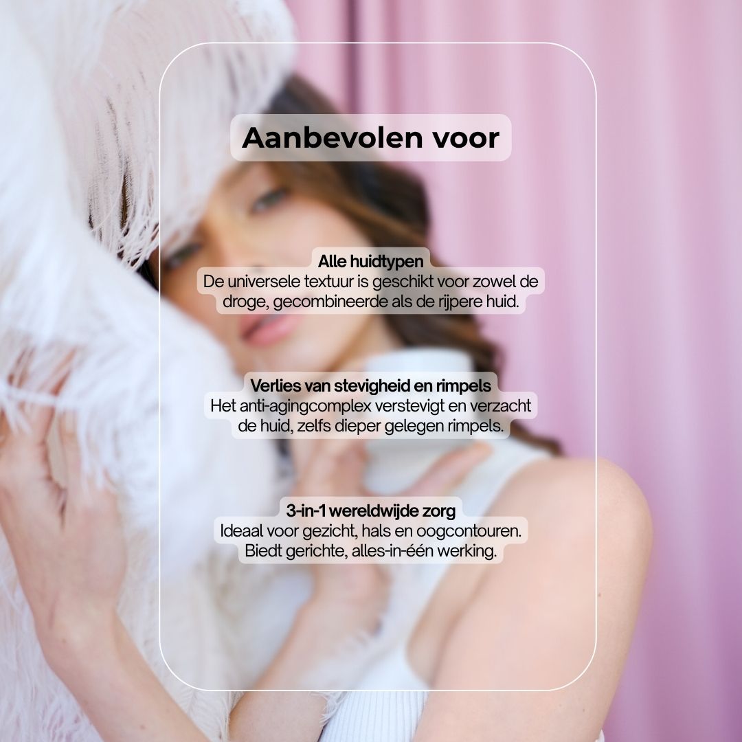 Crèmepot met tekst. Opschrift: Dr. SEA, Lifting Cream, voor gezicht, ogen en hals. Granaatappel & Gember SPF15.