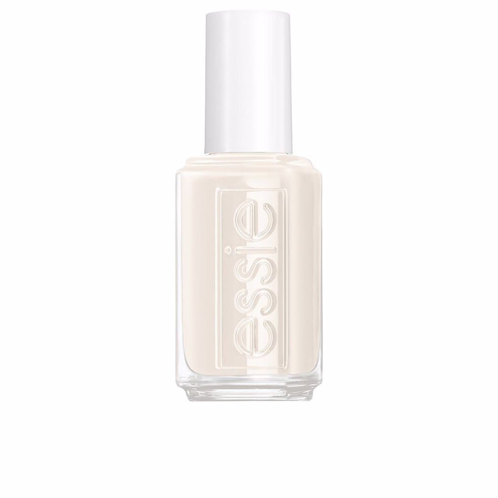 Flacon de vernis à ongles avec bouchon blanc. Beige clair. Marque 'essie'.