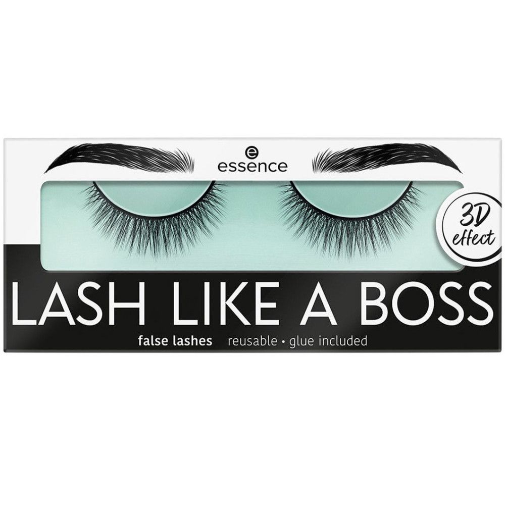 Emballage de faux cils. Inscription : LASH LIKE A BOSS, essence. Effet 3D.