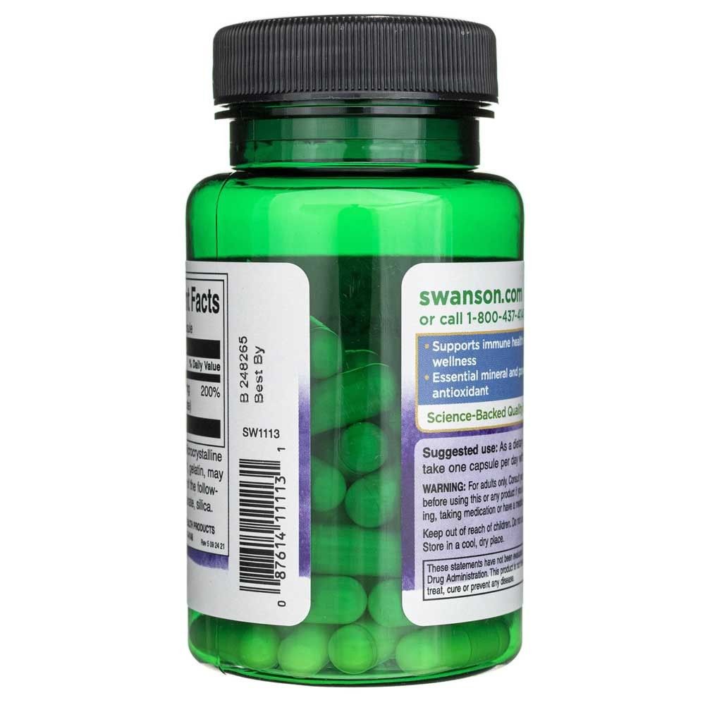 Bouteille verte en plastique avec bouchon noir, remplie de gélules vertes. Étiquettes avec informations nutritionnelles et sur le produit.