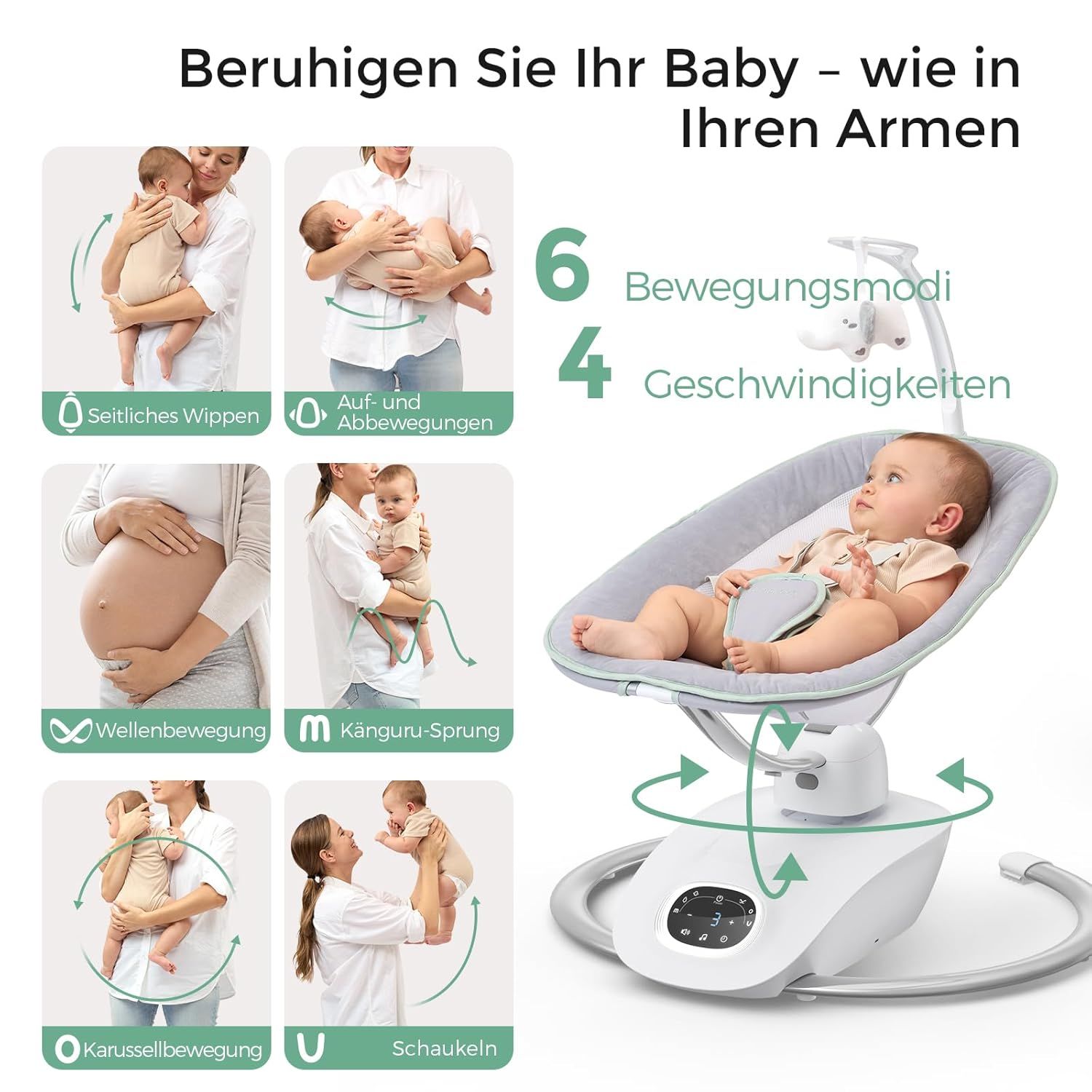 Babywipper met zes bewegingsstanden en vier snelheden.