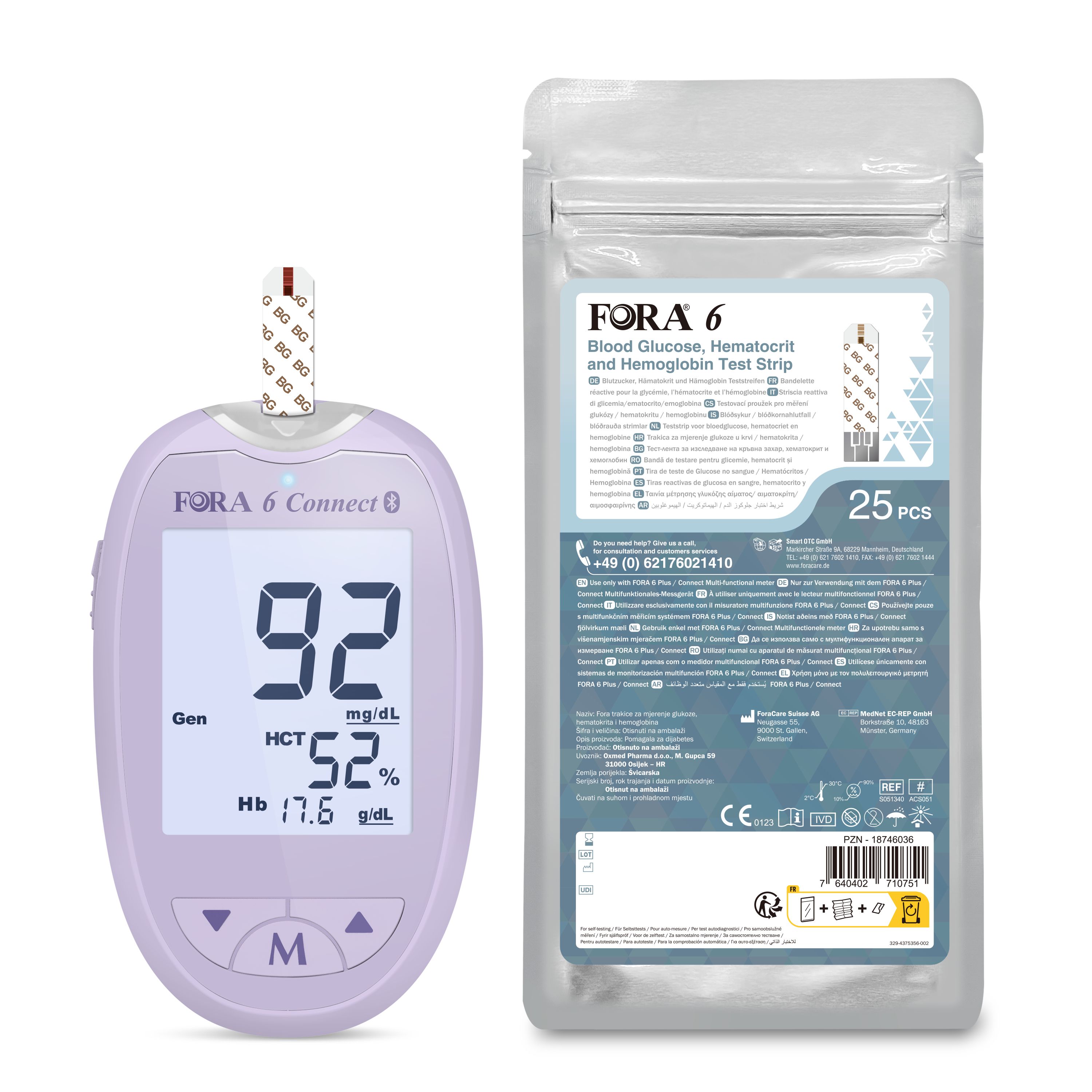 Lecteur de glycémie avec écran. Paquet de bandelettes FORA 6.