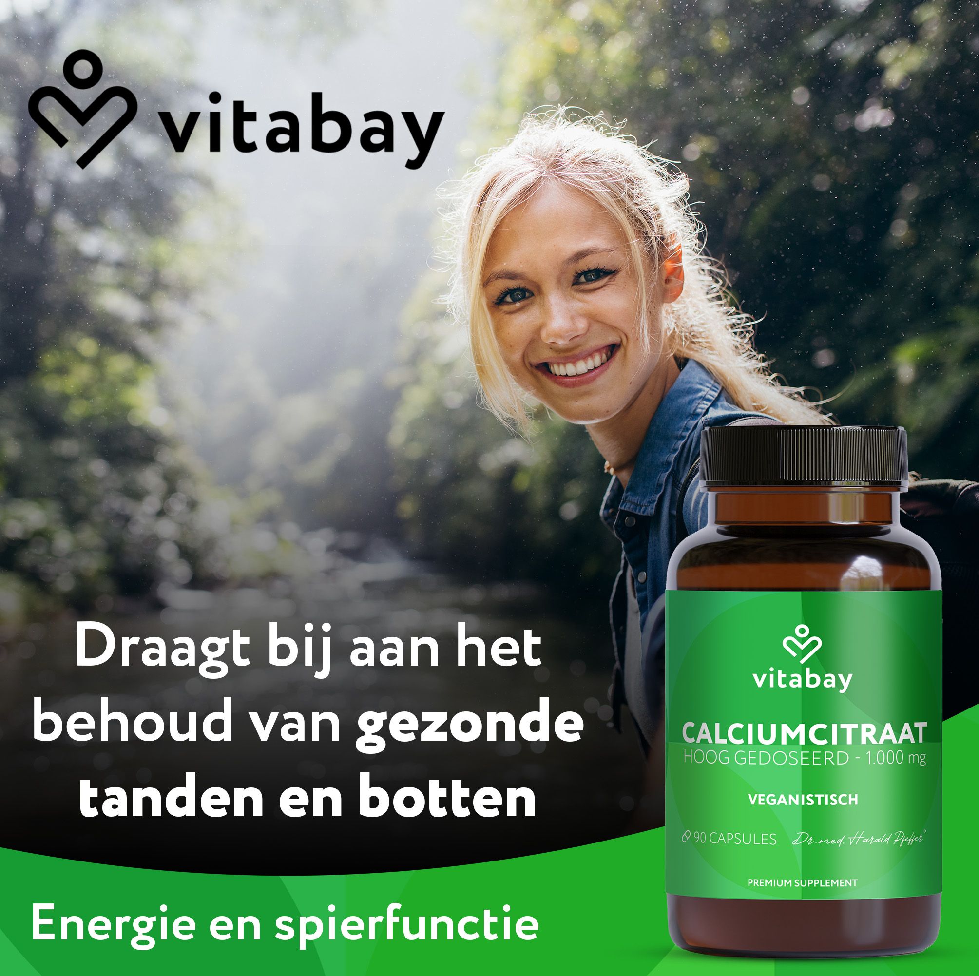 Vitabay Calciumcitraat Hooggedoseerd 1000 mg, 90 capsules. Veganistisch. Zonder toevoegingen, gecontroleerd.