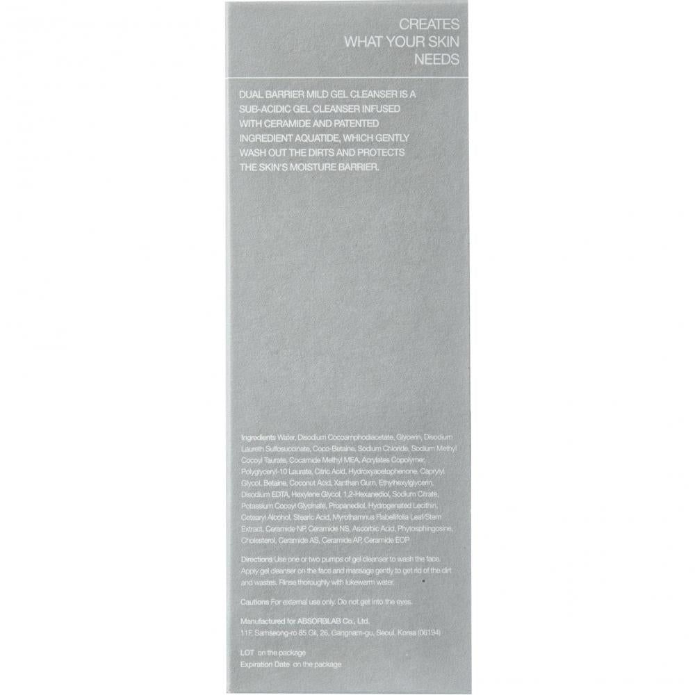 Arrière de l'emballage Celimax Dual Barrier Mild Gel Cleanser avec ingrédients et instructions.