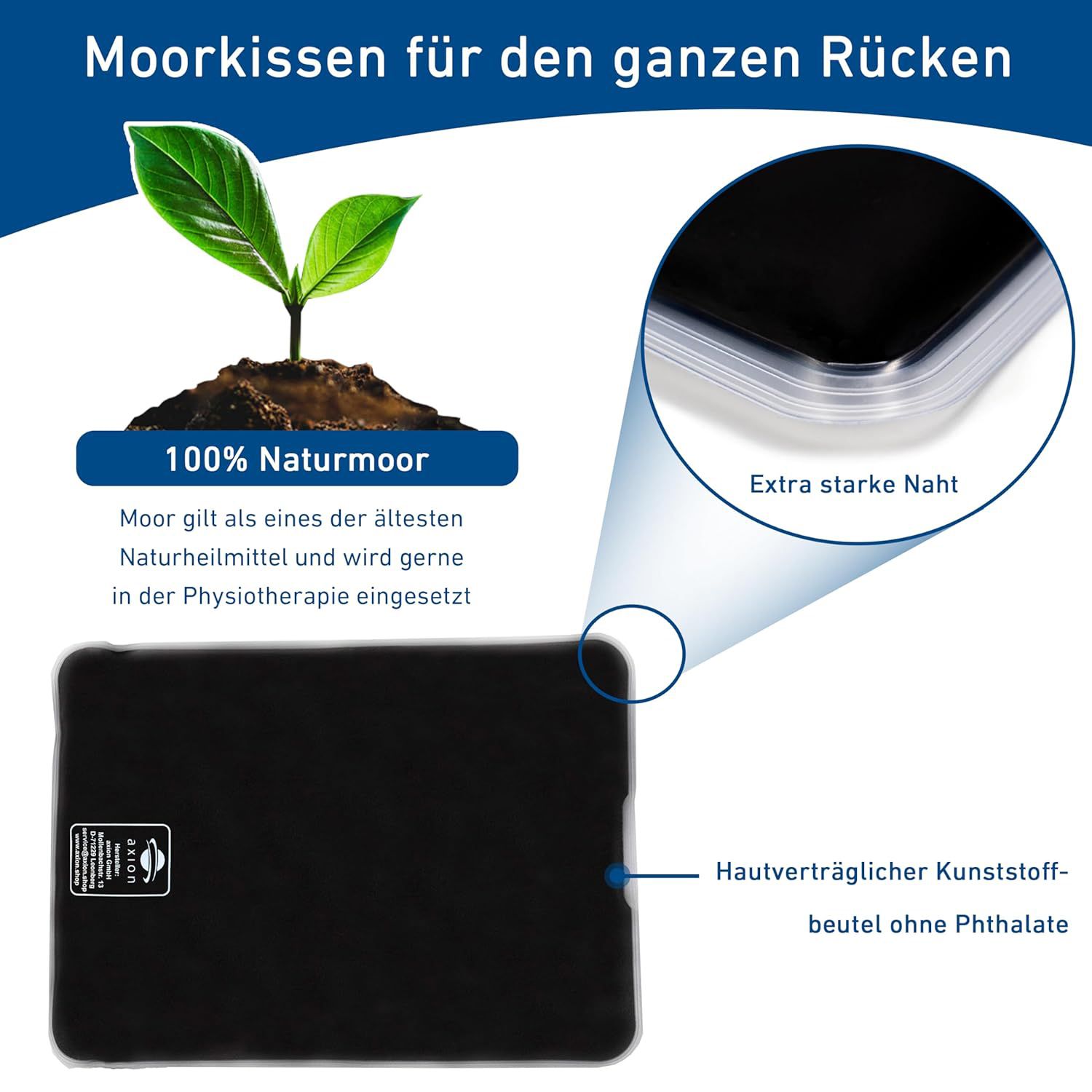 Zwart warmtekussen met natuurveen. Details: extra sterke naad, ftalaatvrije plastic zak.