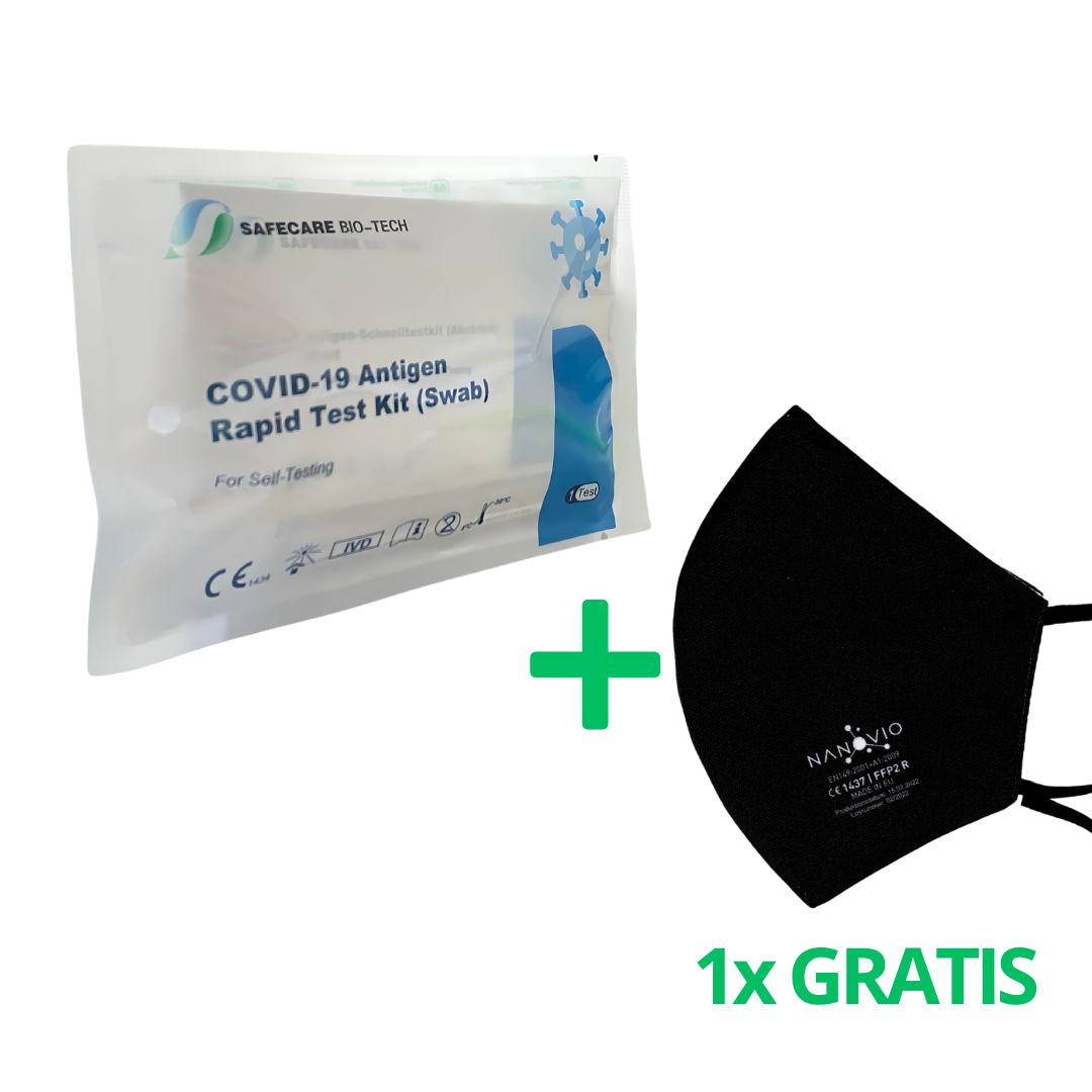 Safecare COVID-19 - Test 3en1 rapide particulier + Masque FFP2 gratuit - Variantes récentes incluses