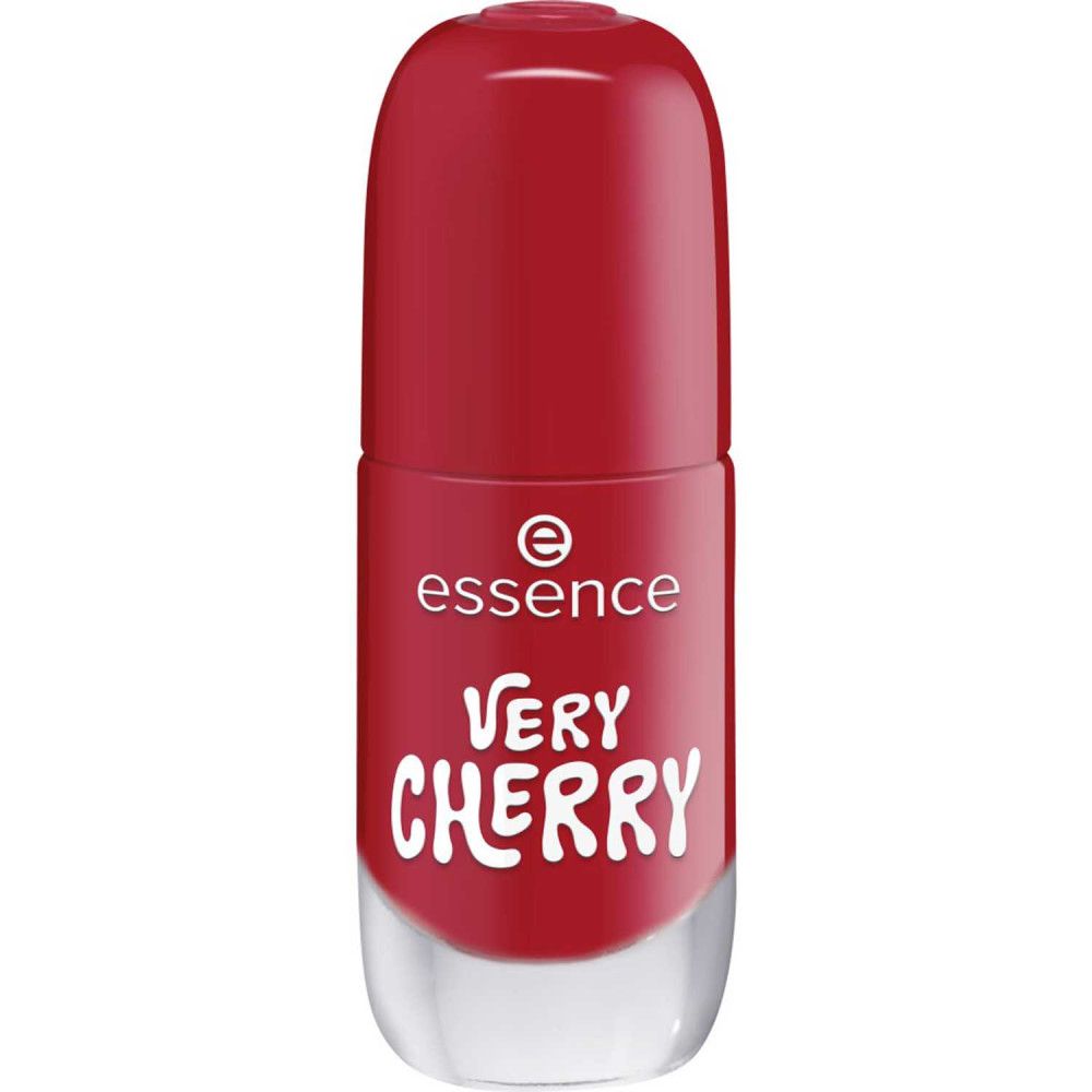 Rode nagellakfles. Opschrift: Essence, Very Cherry.