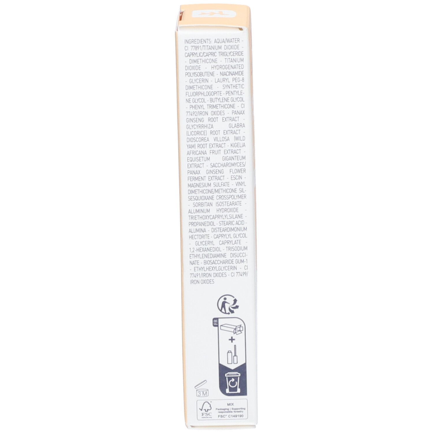 Emballage. Texte. Marque Erborian. Ingrédients. Symbole de recyclage. 10 ml.