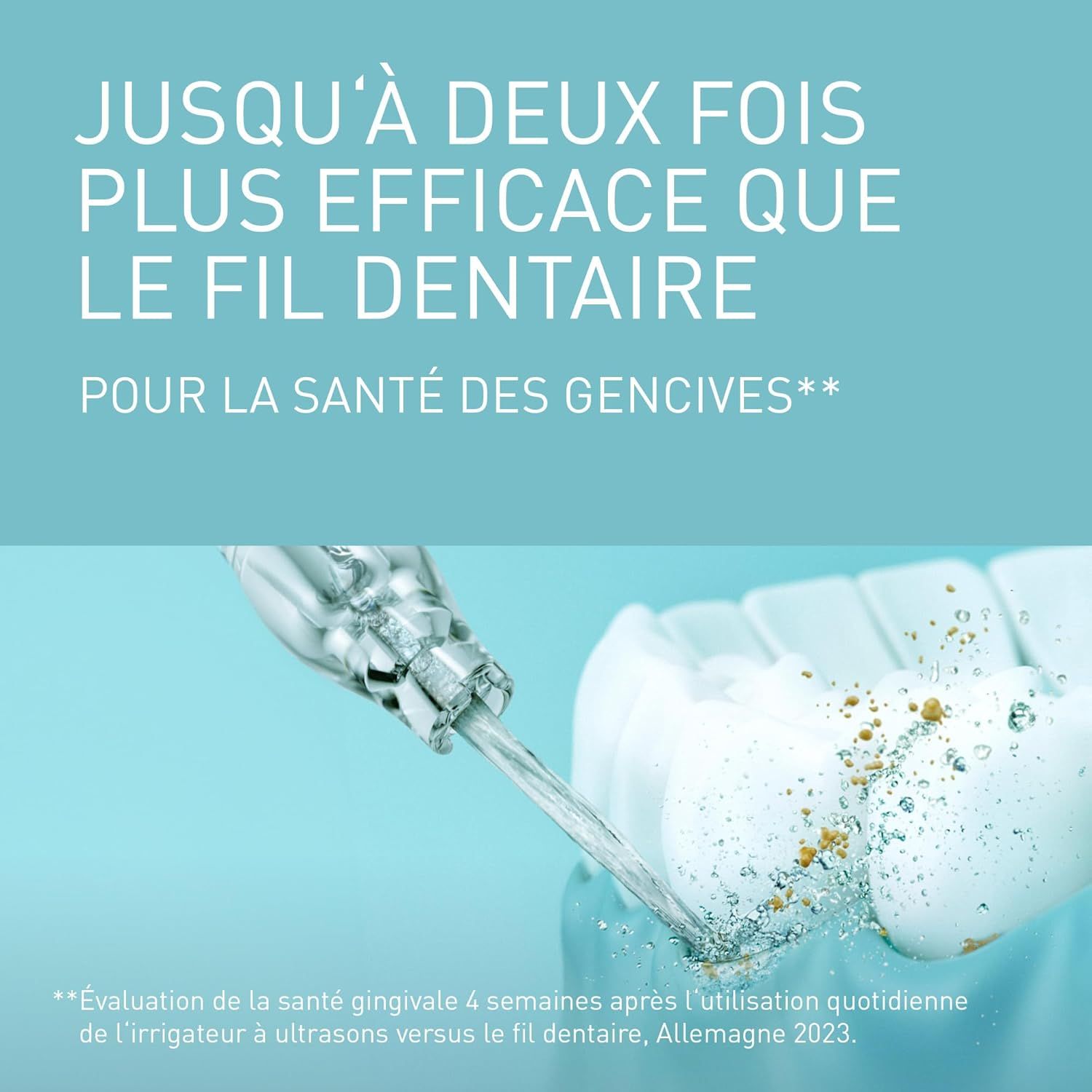Jet d'eau nettoie les dents; plus efficace que le fil dentaire pour la santé des gencives.