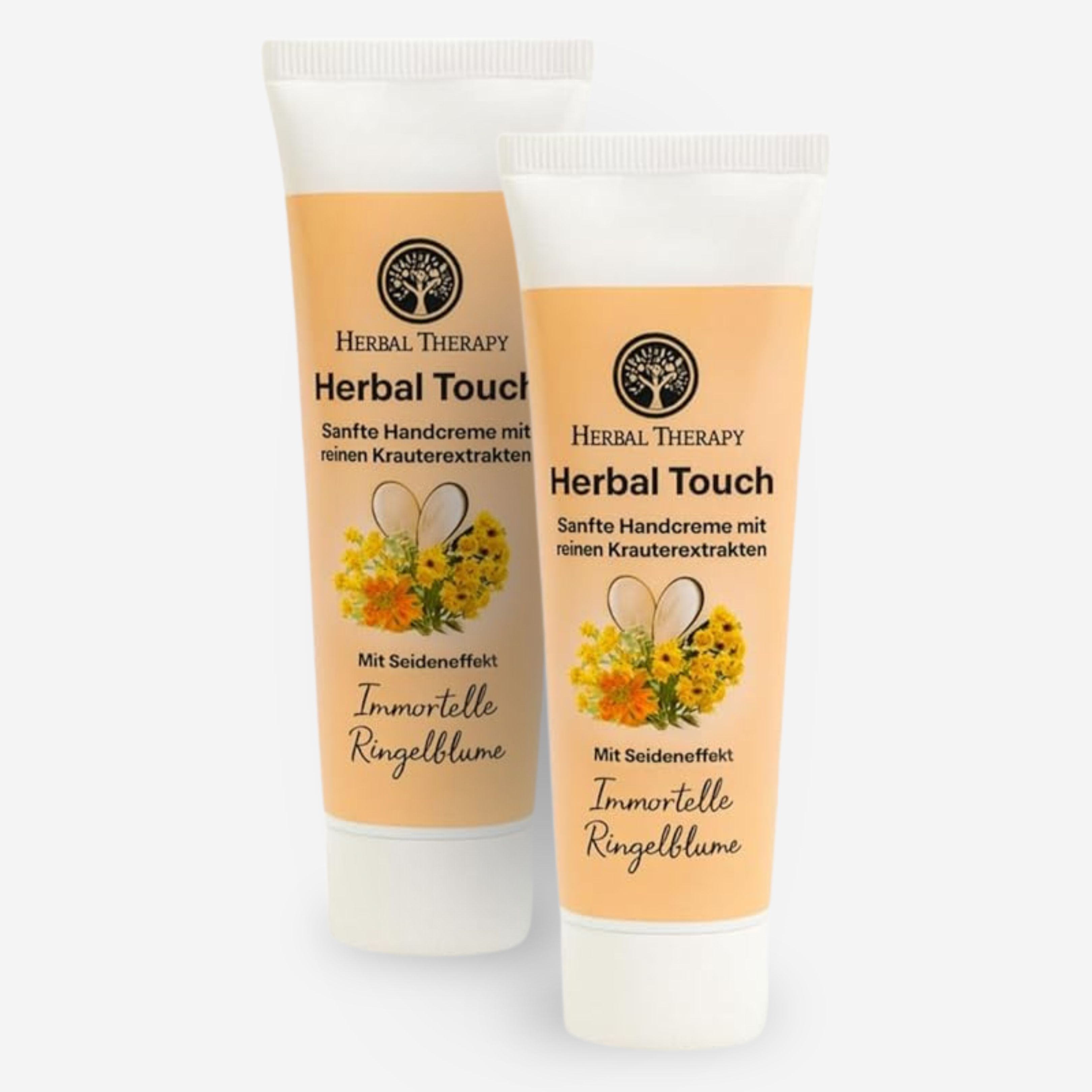 Deux tubes de crème pour les mains Herbal Therapy Herbal Touch à l'immortelle et au souci.