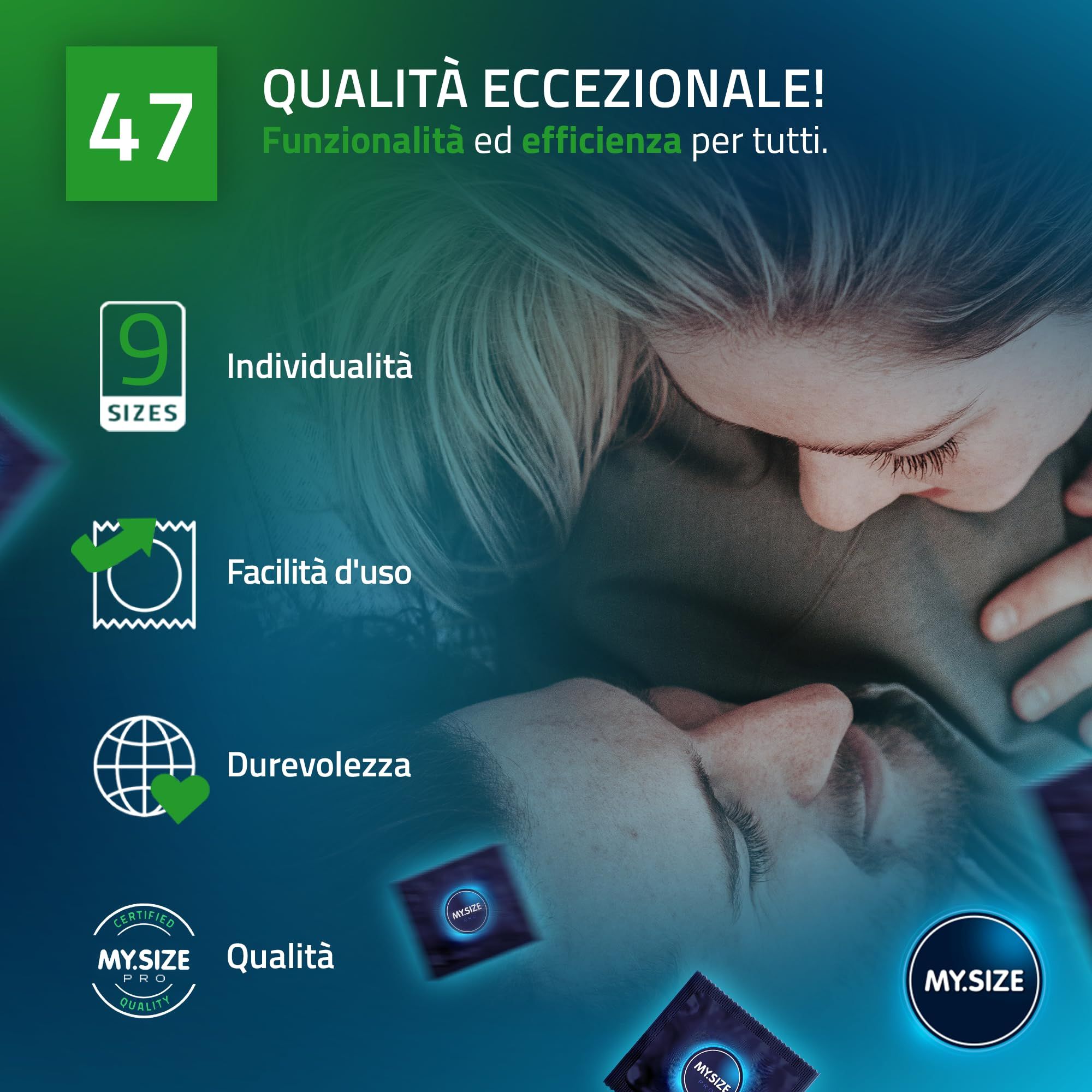 Préservatifs My.Size PRO 47mm : qualité, individualité, facilité d'utilisation, durabilité.