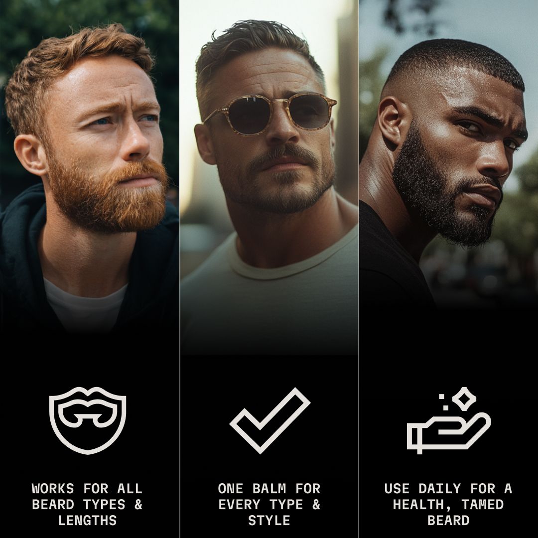Trois hommes avec différentes barbes et icônes.