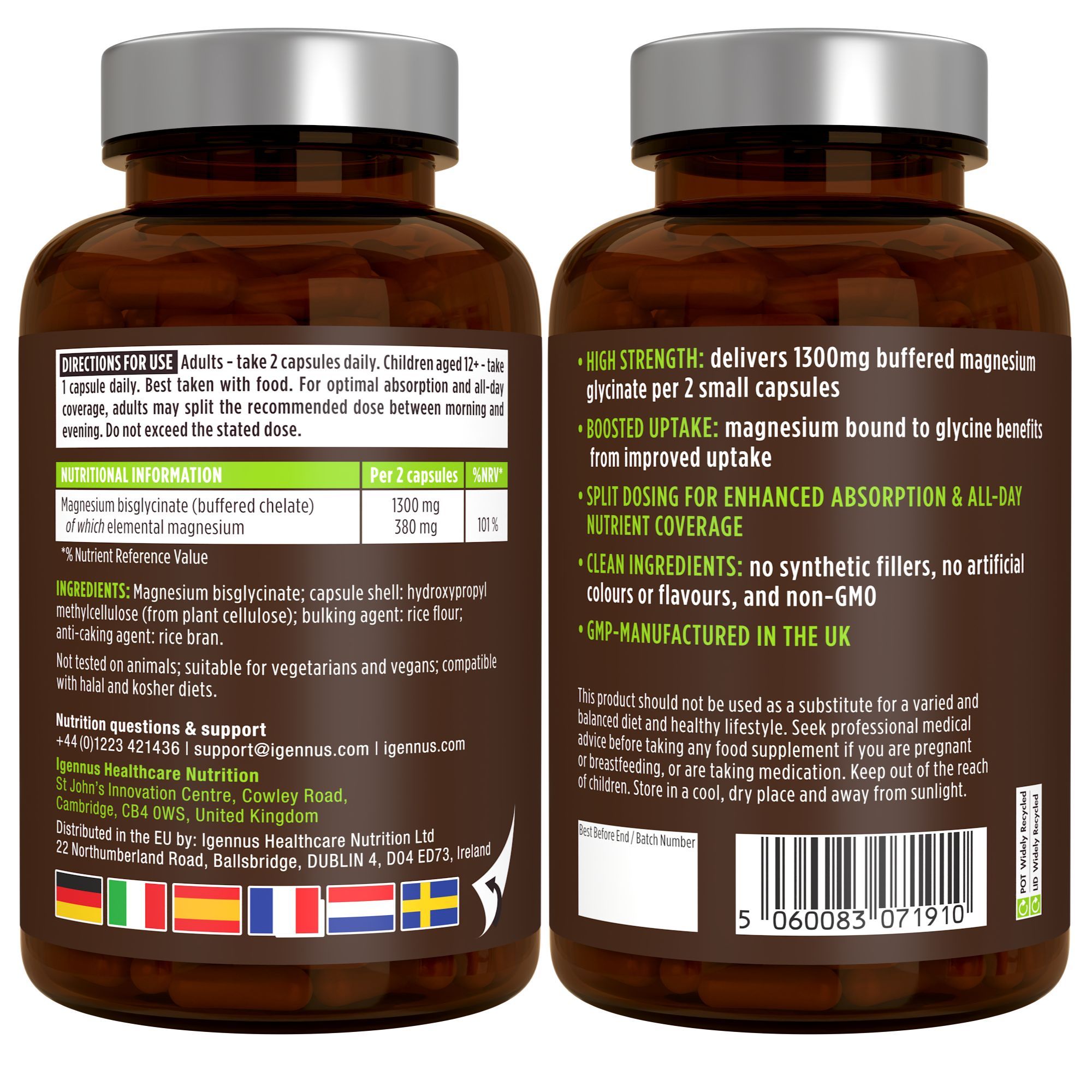 Igennus Magnesium Bisglycinate, Haute Dose et Absorption 4 fois Supérieur, Glycinate, Pur