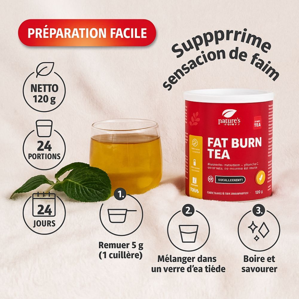 Instructions pour préparer le thé. 120g, 24 portions. Mélanger 5g dans de l'eau tiède. Boire et savourer.