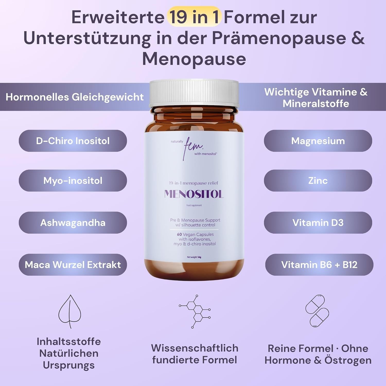 Bouteille de gélules QSTA FEM Myo-Inositol + D-Chiro-Inositol avec ingrédients.