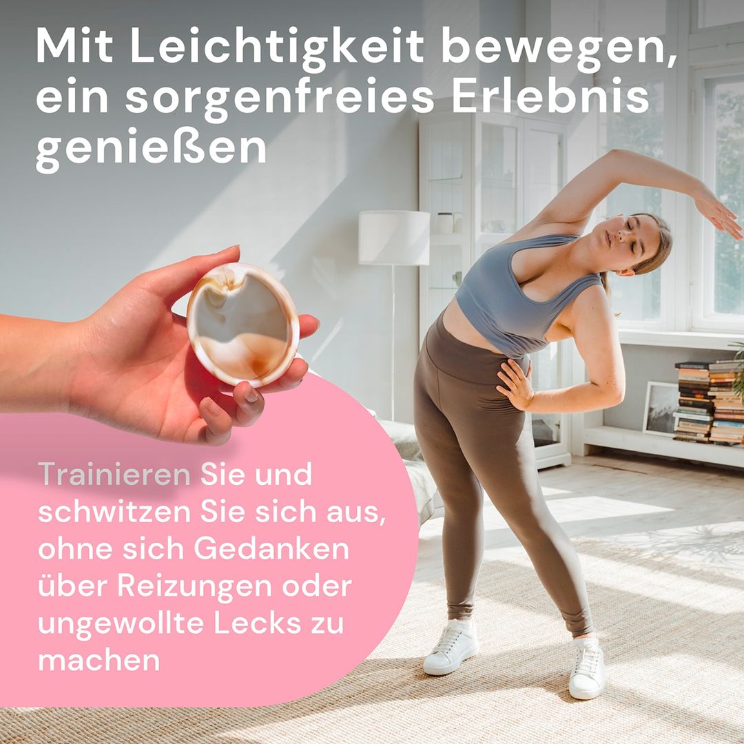 Vrouw sportend met Bodyotics menstruatiedisc. Voor een zorgeloze, actieve ervaring.
