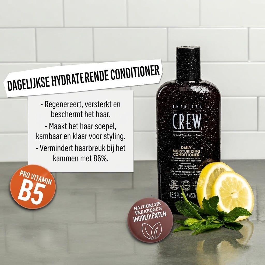 Fles American Crew Daily Moisturizing Conditioner met citroenen en munt.