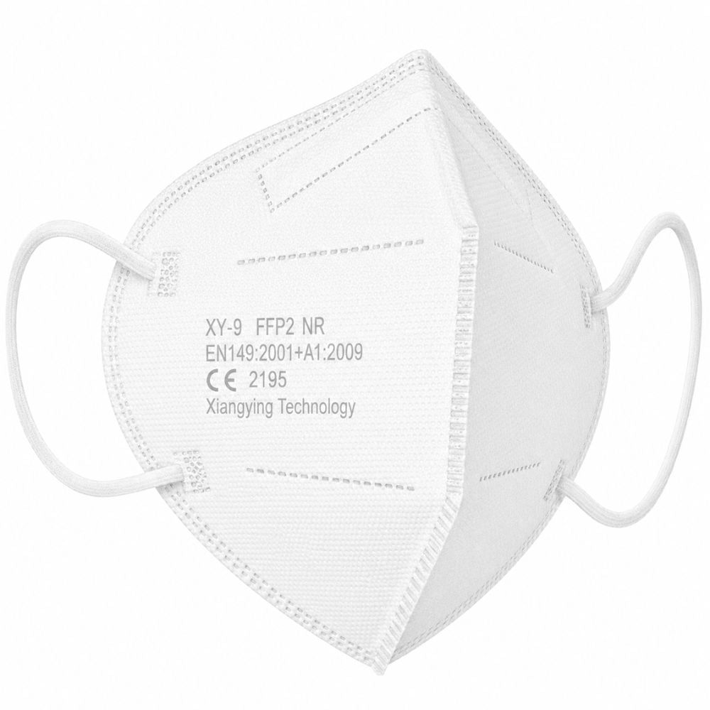 Wit FFP2-ademhalingsmasker, 5-laags, CE-gecertificeerd volgens EN149:2001+A1:2009.