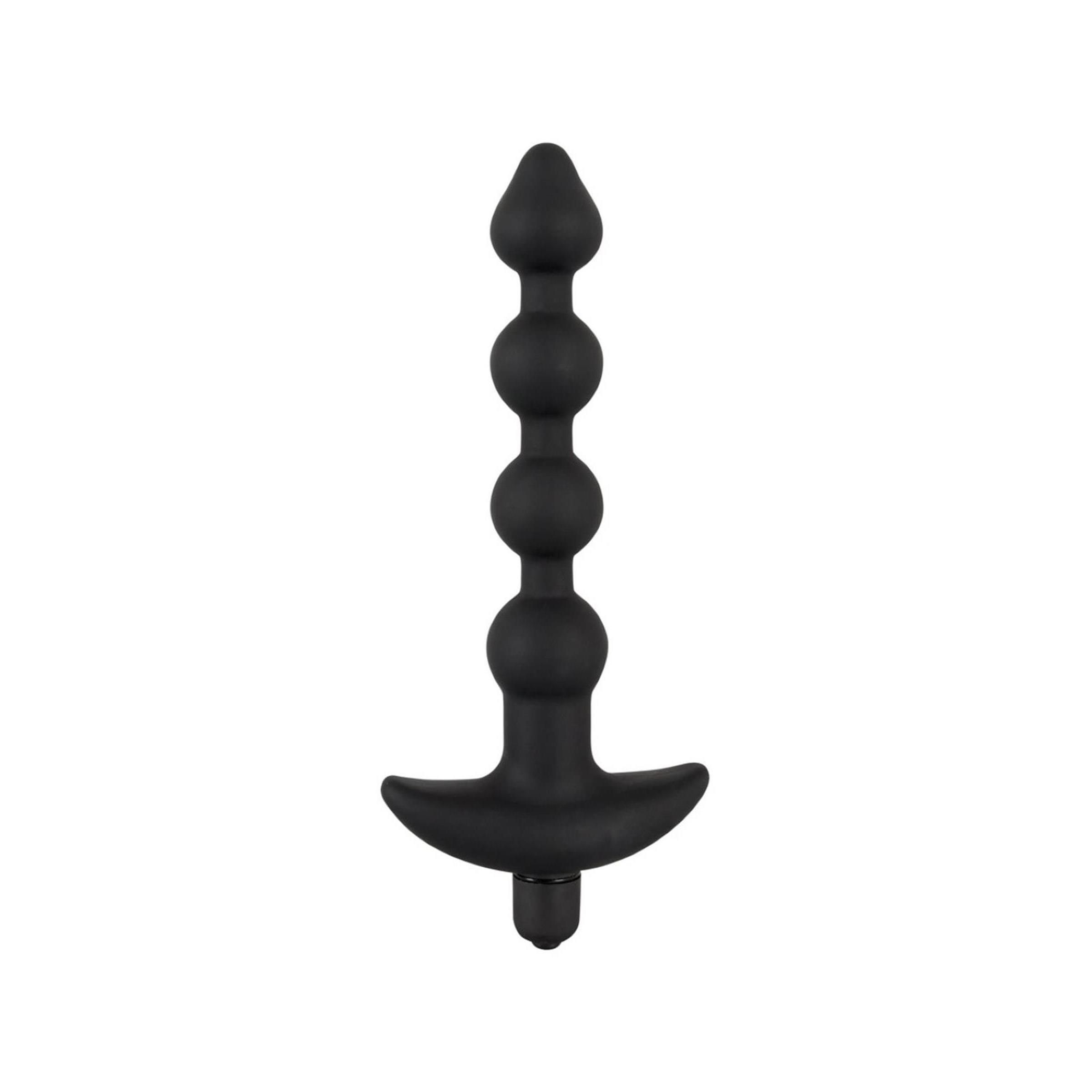 Plug à perles noir en silicone avec une base large.