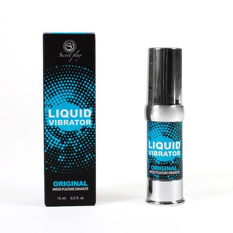 Secret Play Liquid Vibrator Original (15 ml) naast de verpakking.