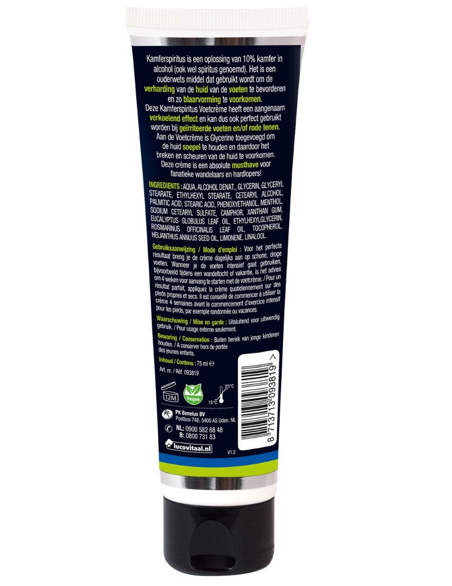 Dos du tube. Texte en néerlandais. Ingrédients, mode d'emploi, avertissements. Logo Lucovitaal. 75 ml.