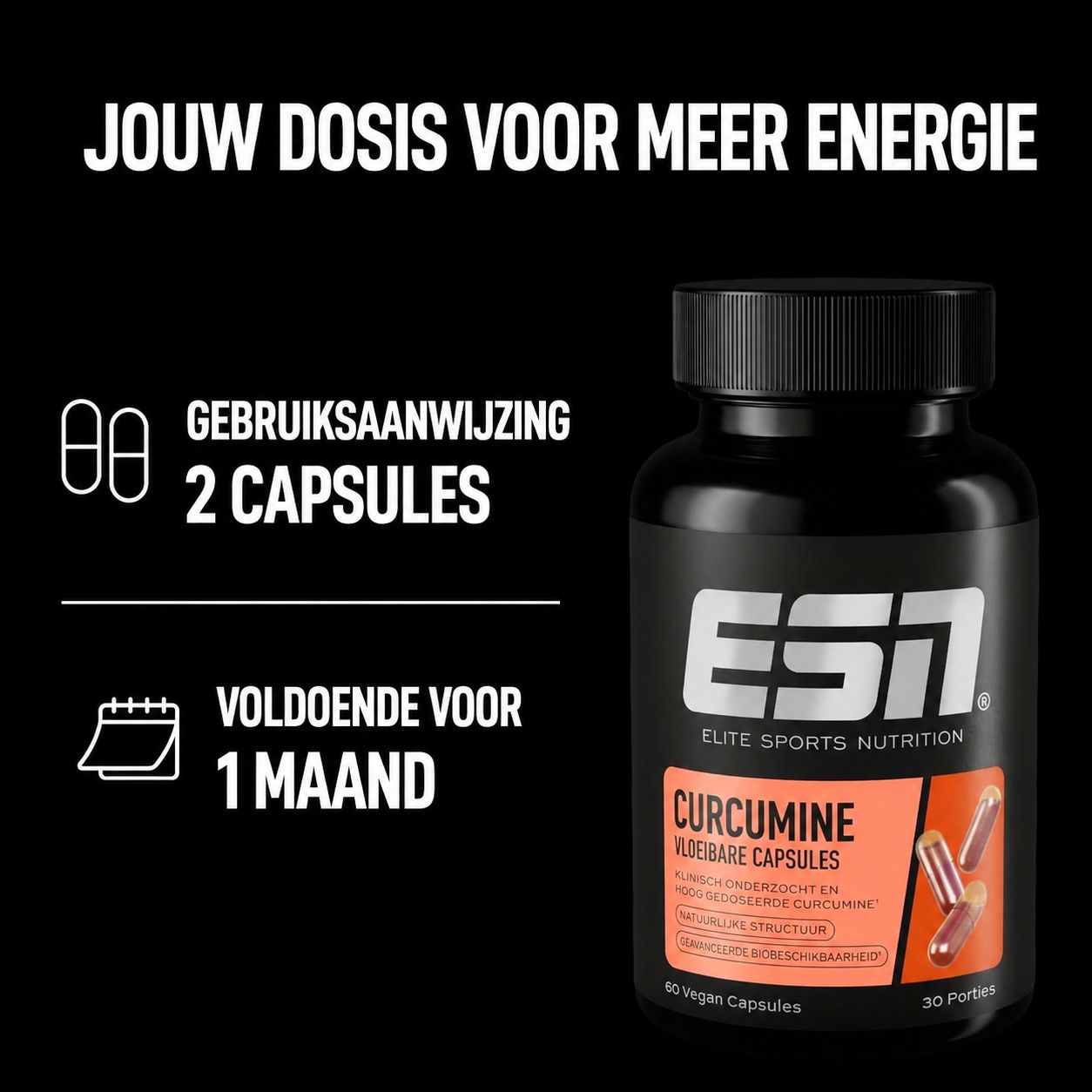 ESN Curcumine capsules: 1000mg curcumine, NovaSol curcumine, 185x betere biologische beschikbaarheid.