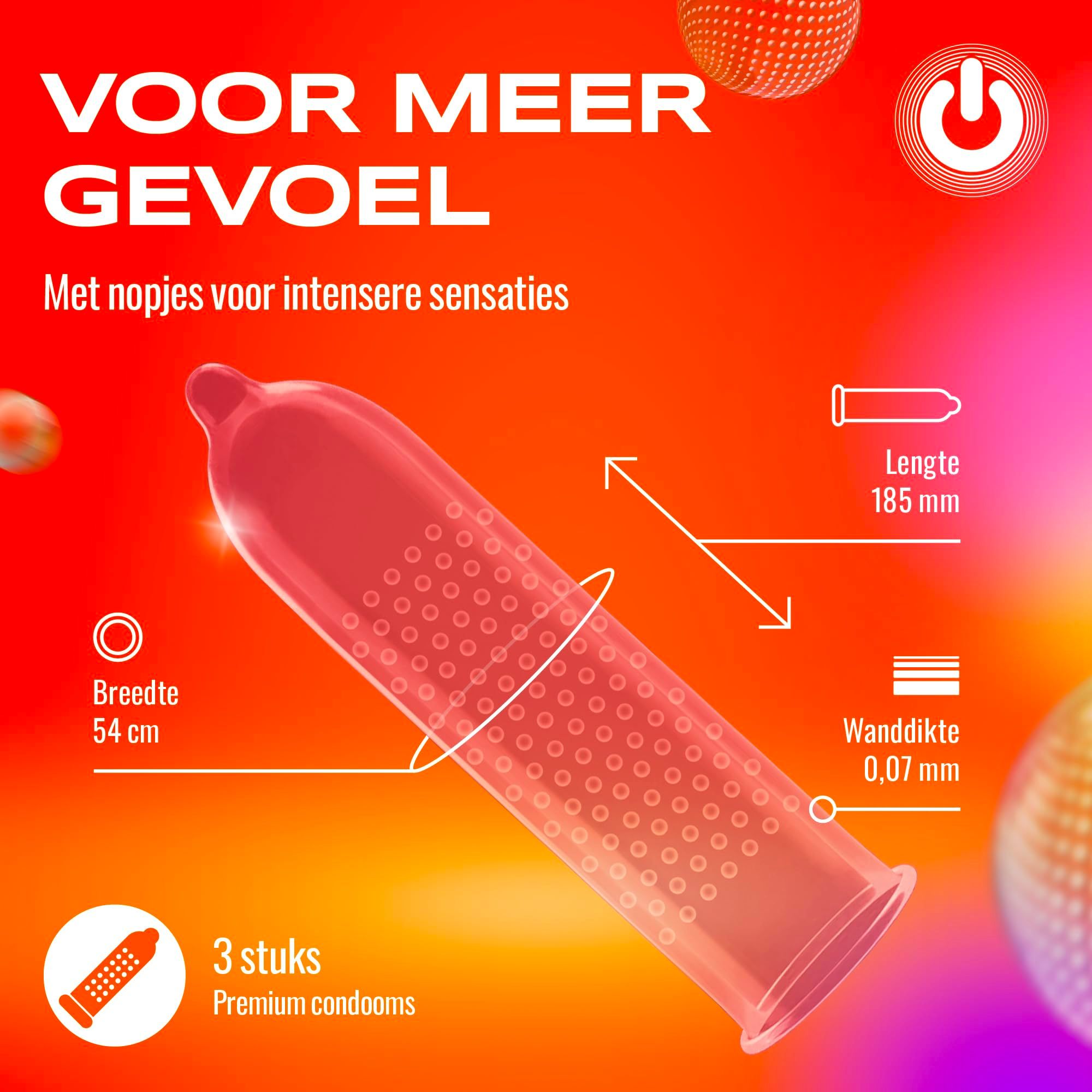 Rood condoom met noppenstructuur, van natuurrubber latex.
