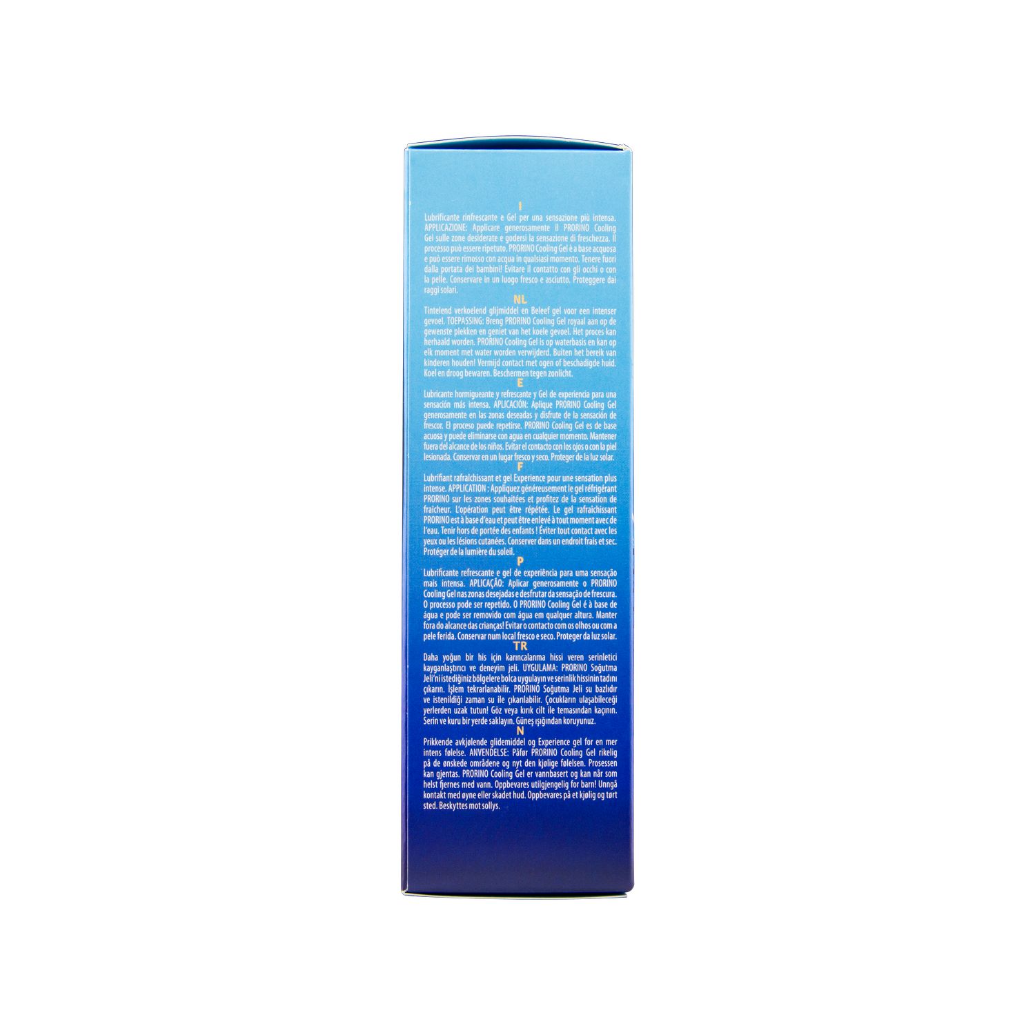 Dos de l'emballage. Texte en plusieurs langues. Informations sur le produit et le fabricant.