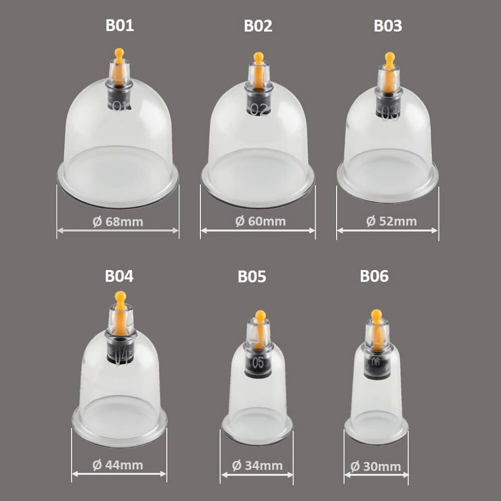 Six ventouses de 30mm à 68mm de diamètre.
