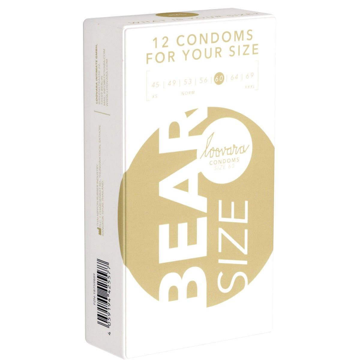 Boîte de 12 préservatifs Loovara Bear, taille 60.