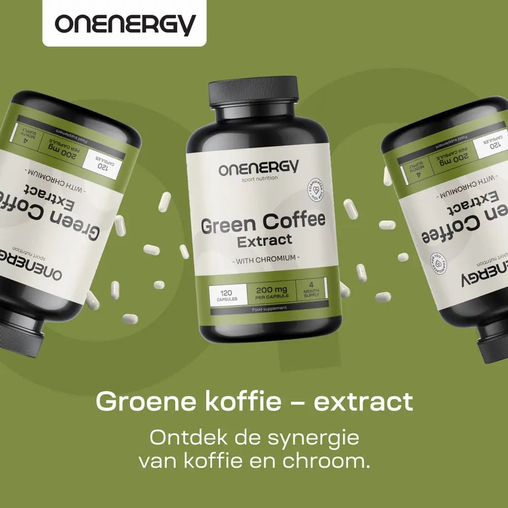 Fles met 120 capsules OnEnergy Groene Koffie Extract.