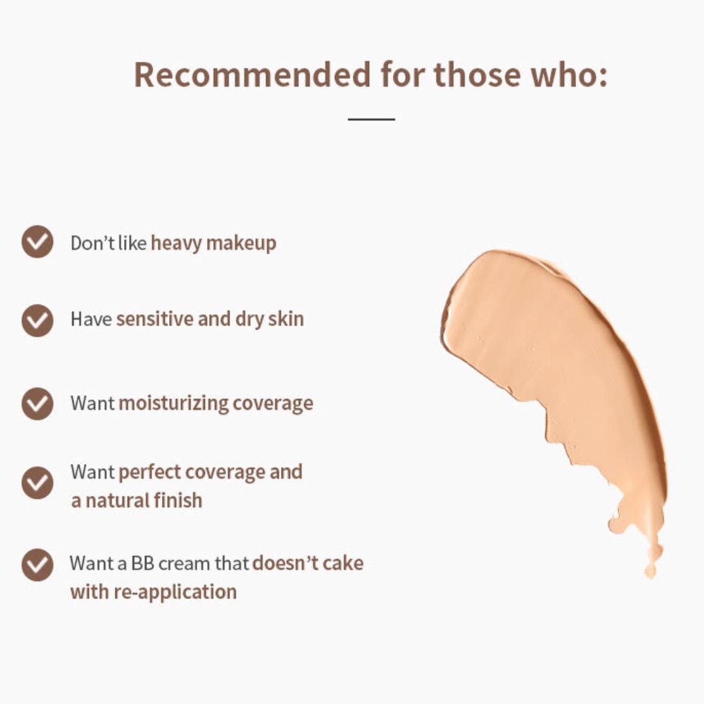 Tekst: Aanbevolen voor: Houden niet van zware make-up, gevoelige huid, hydraterende dekking, natuurlijke finish.