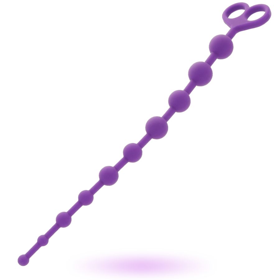Paarse anale parelketting met hartvormige handgreep. De parels nemen af in diameter.