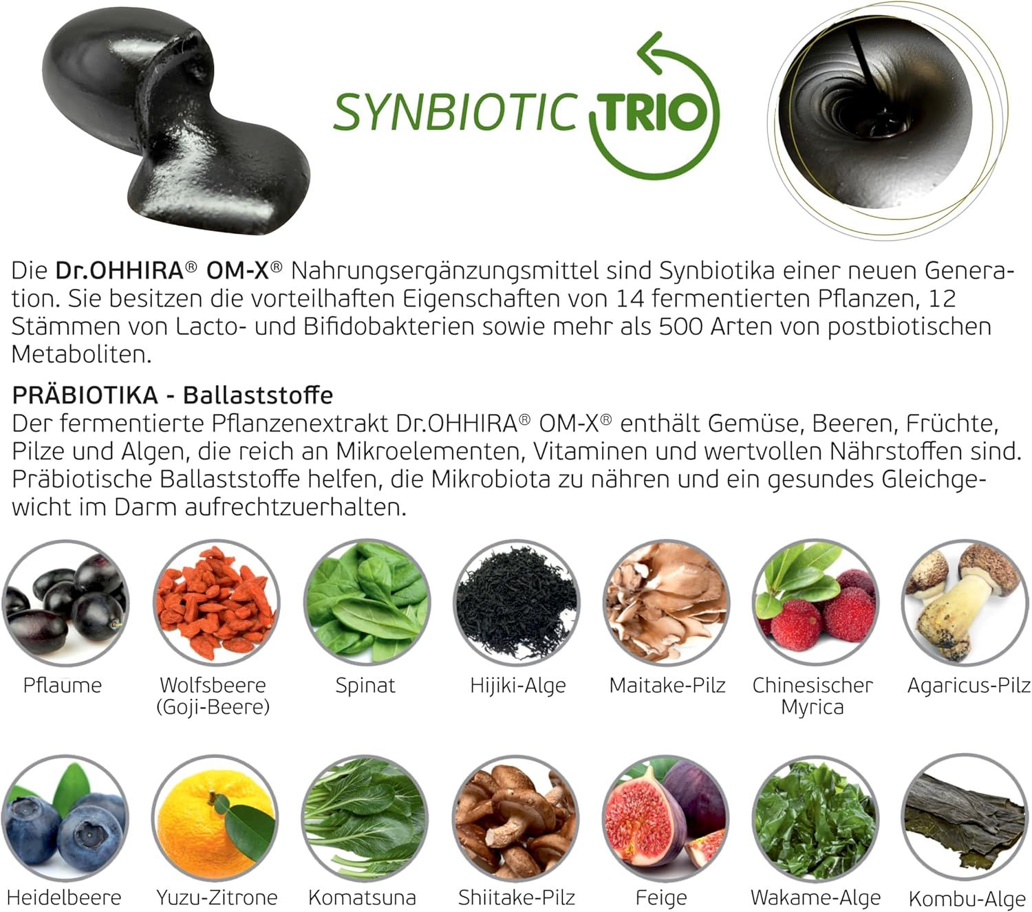 Complément alimentaire Dr. OHHIRA OM-X en tant que Synbiotique Trio.