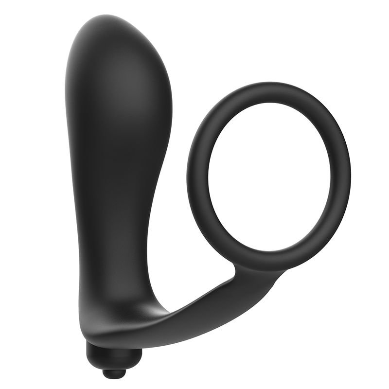 Zwarte anale vibrator met penislekkering. Materiaal: siliconen.