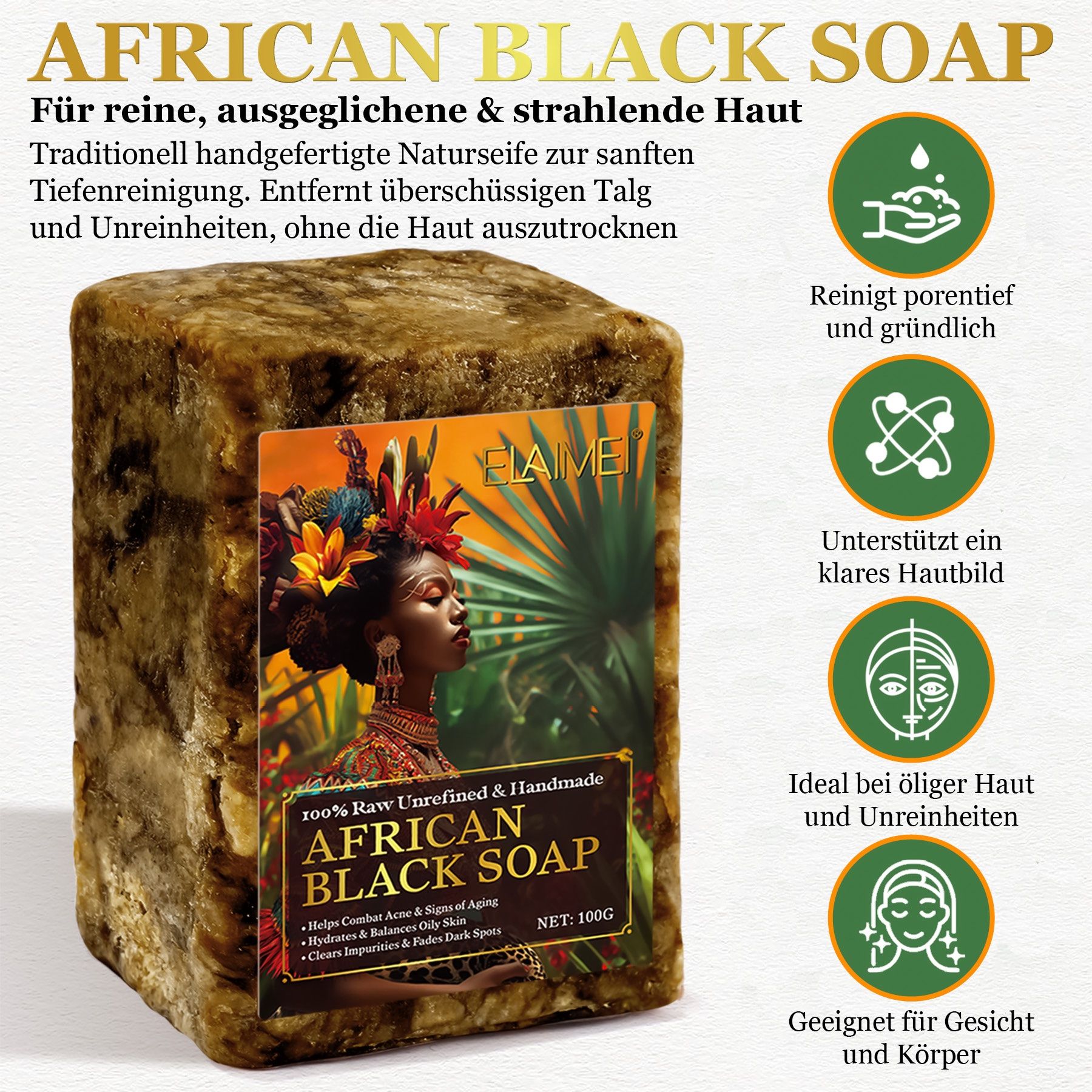 Aliver Savon noir africain naturel pour le soin de la peau