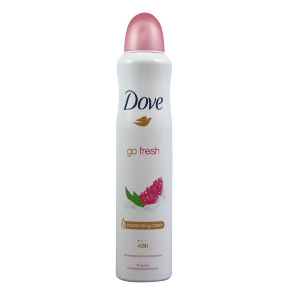 Dove Anti-transpirant deodorant met roze dop en bessenmotief. Biedt 48 uur bescherming.