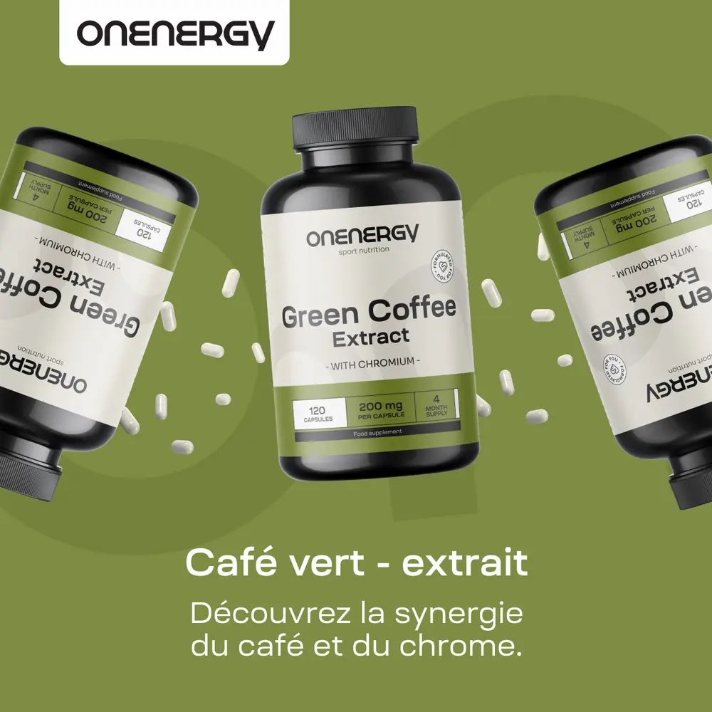 Bouteille de 120 gélules d'extrait de café vert OnEnergy.