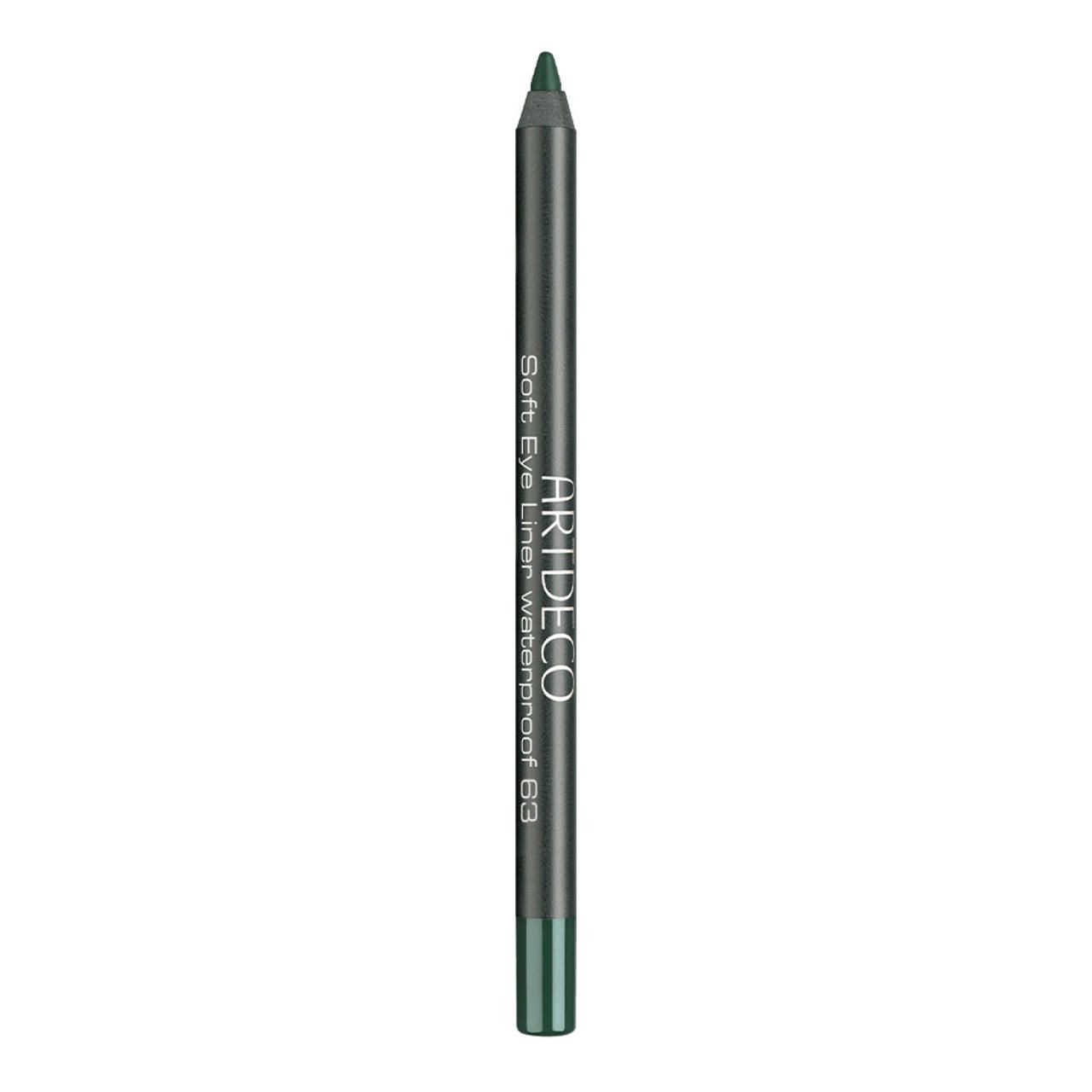 Groene Artdeco Soft Eye Liner Waterproof 63. Potlood met punt en opschrift. Zwarte potloodbody.