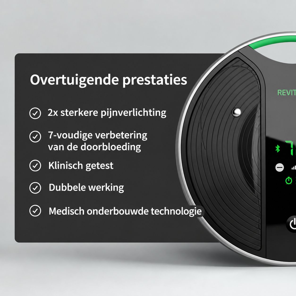 REVITIVE Medic Coach: Boven voeten, onder elektroden op de rug voor gerichte verlichting.