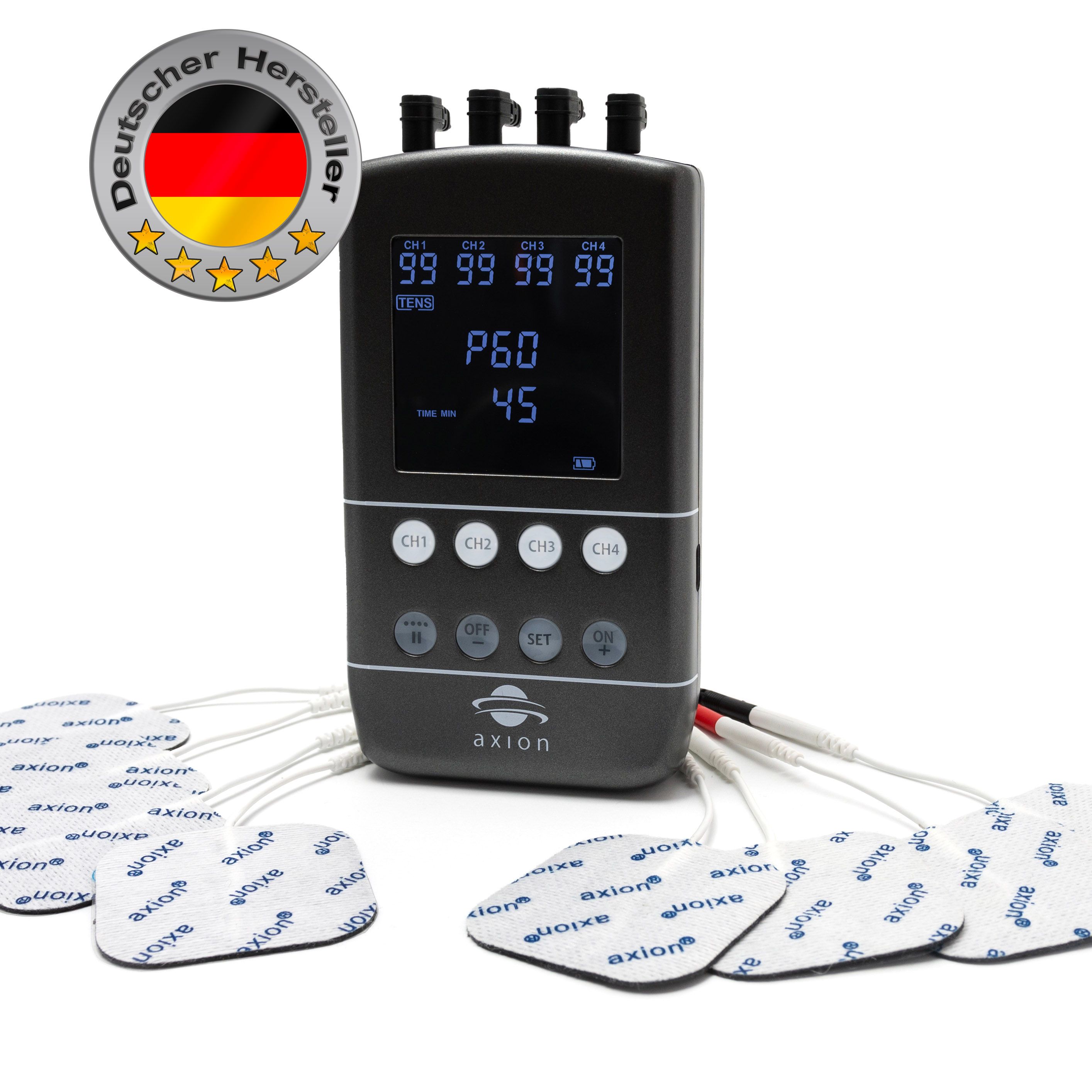 axion® STIM-PRO X9B 4-kanaals TENS EMS-combinatieapparaat met accu en zachte tas