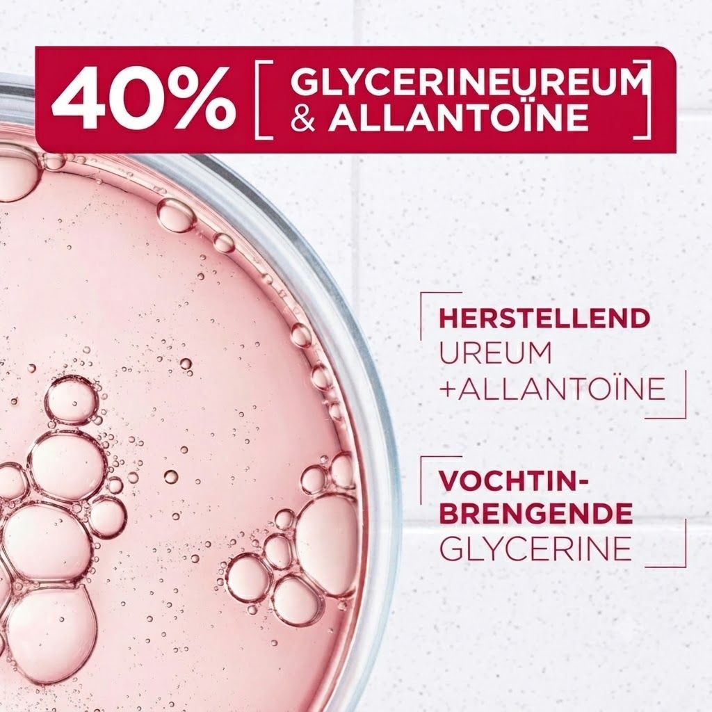 40% Glycerineureum & Allantoïne. Herstellend ureum + allantoïne. Vochtinbrengende glycerine.
