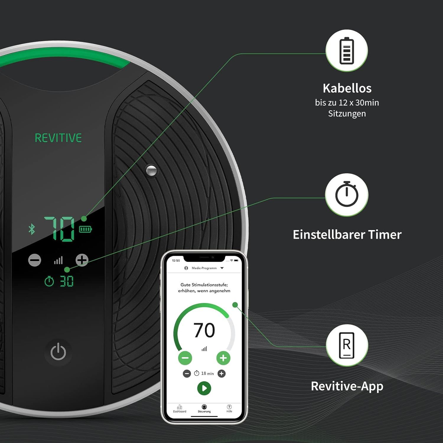 REVITIVE Medic Coach : sans fil, minuterie réglable, contrôle via l'application REVITIVE.