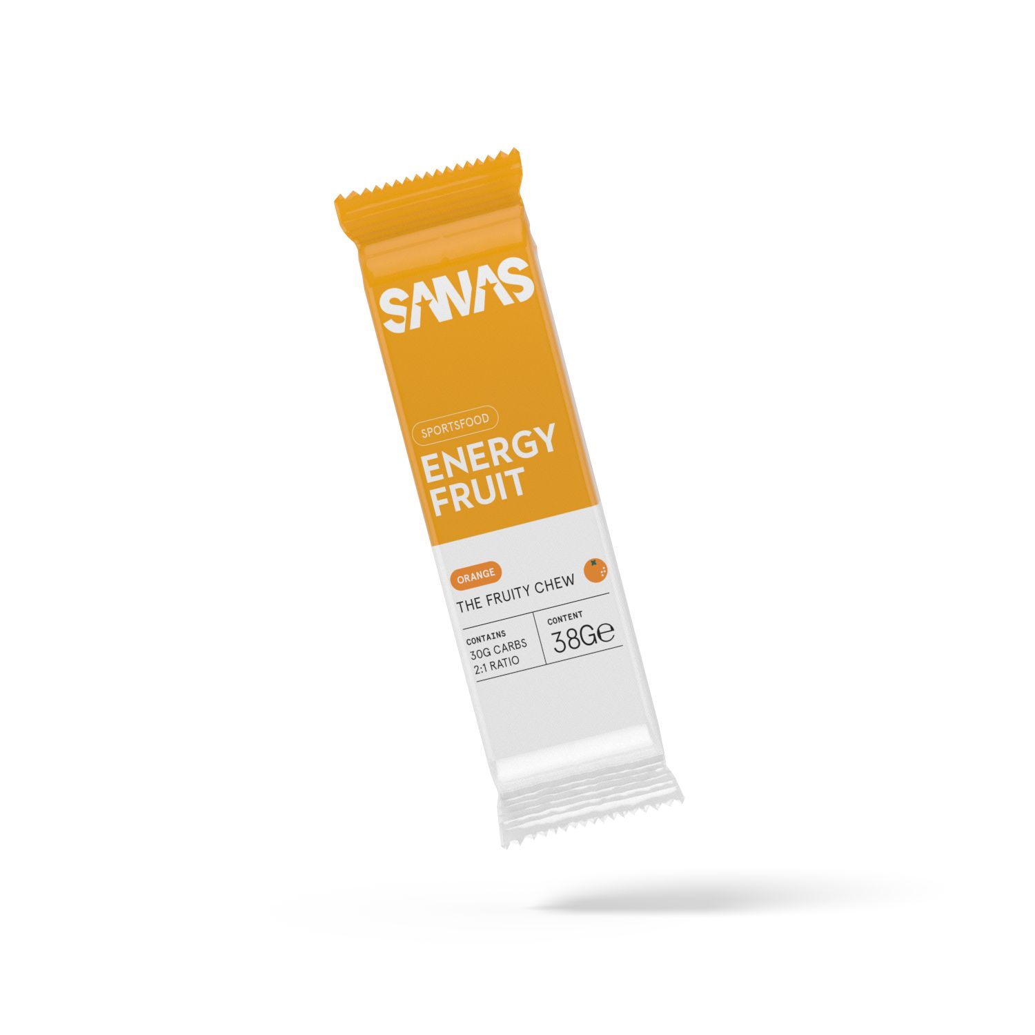 Emballage orange pour barre "Energy Fruit". Contient 38g.