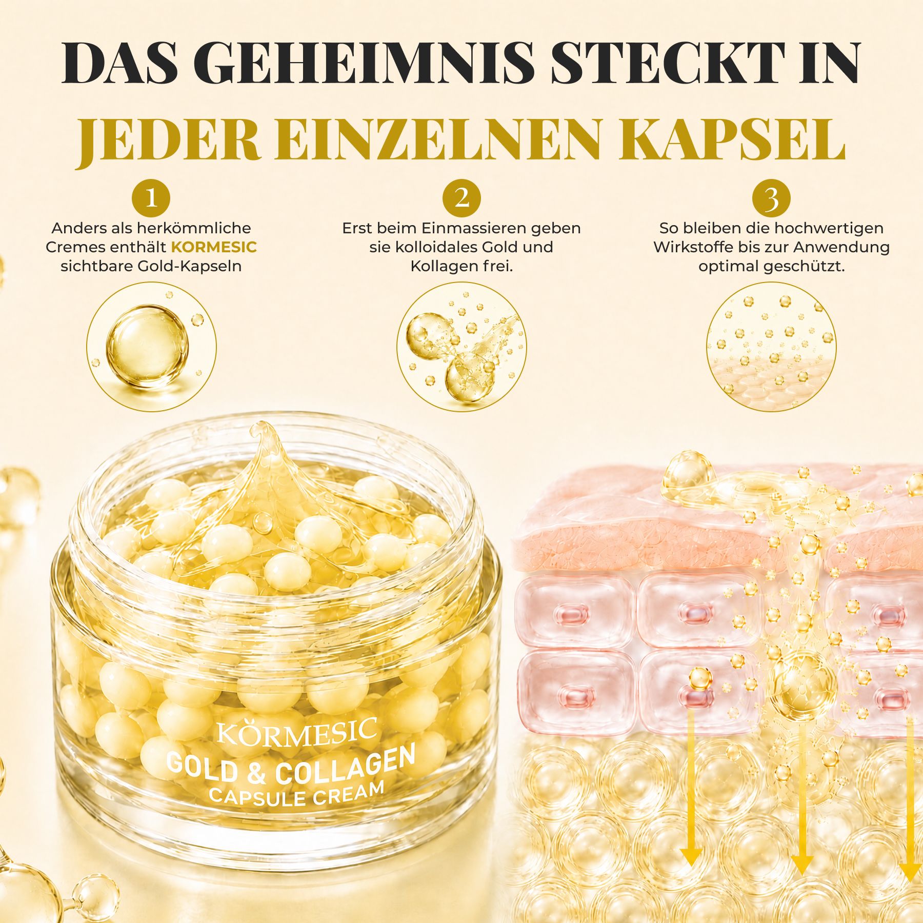KORMESIC  Crème visage au collagène et à l'or (capsules) – Éclat radieux